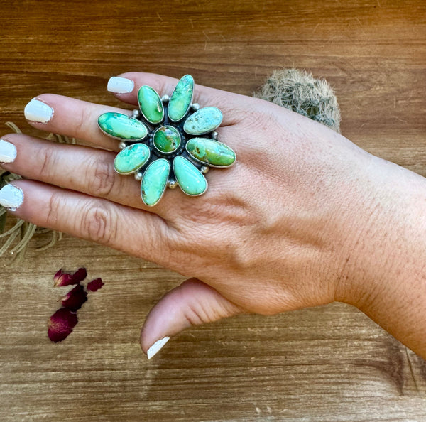 Large Sonoran Gold Turquoise Flower Ring- Size 9