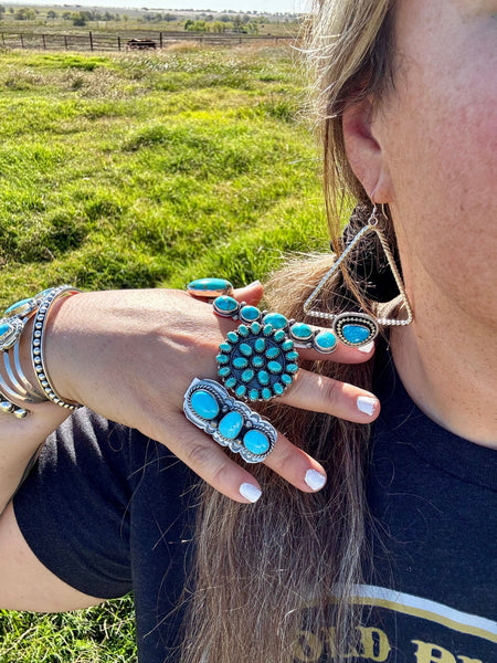 Turquoise 3 Stone Ring- Adjustable