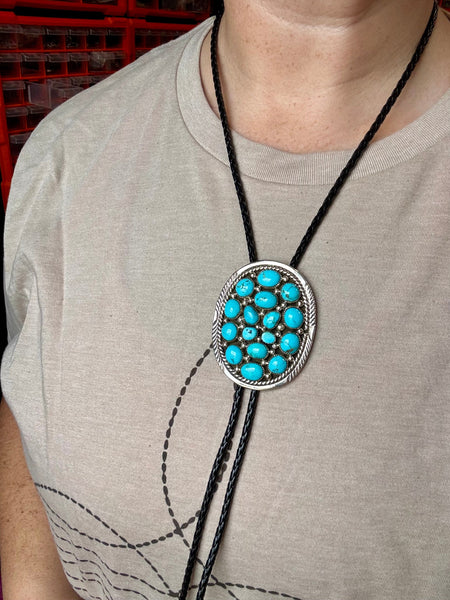 Kingman Turquoise Cluster Bolo Necklace