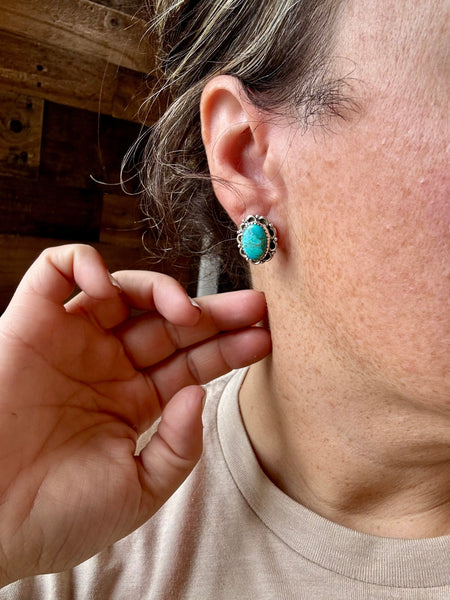 Oval Kingman Turquoise Stud Earrings