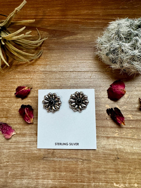 Cluster Black Onyx & Sterling Silver Stud Earrings