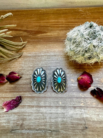 Oval Turquoise Sterling Silver Concho Stud earrings