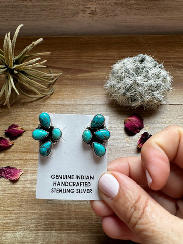 Kingman Turquoise Half Cluster Stud Earrings