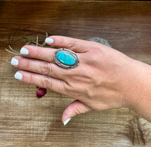 Kingman Turquoise Oval Ring -Size 8