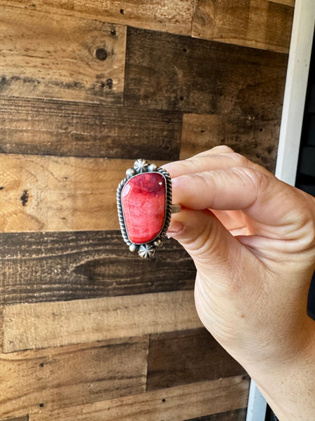 Red Spiny & Sterling Silver Ring- Adjustable