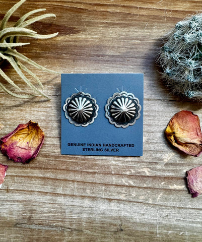 Smaller Sterling Silver Concho Stud Earrings