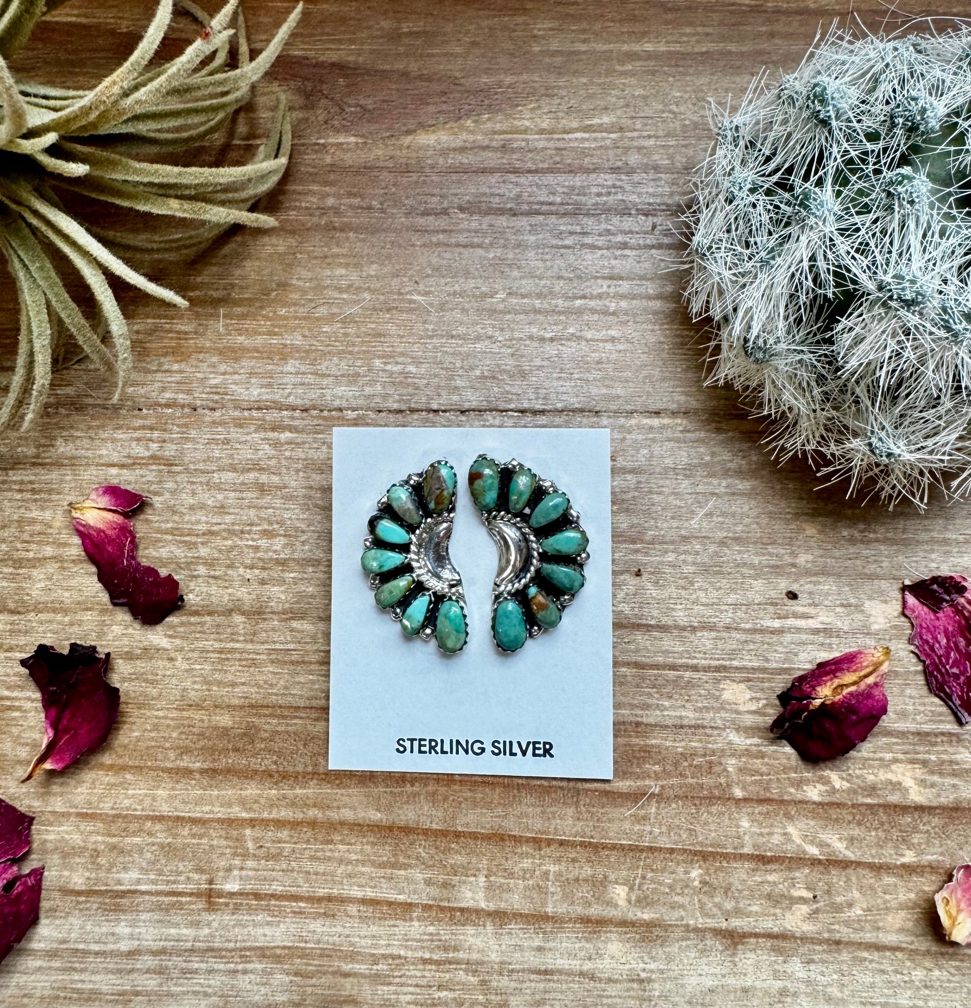 Green Turquoise Cluster Stud Earrings