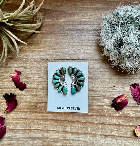 Green Turquoise Cluster Stud Earrings