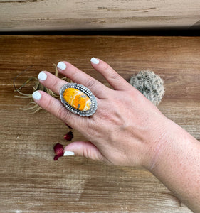 Large Bumblebee Jasper Oval Ring-Adjustable