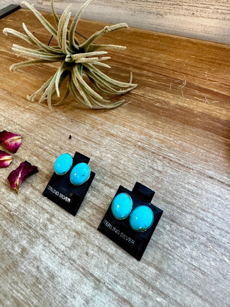 Perfect Blue Turquoise Oval Stud Earrings