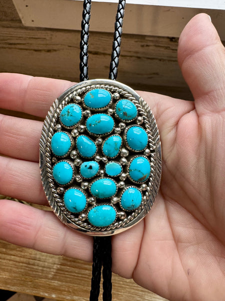 Kingman Turquoise Cluster Bolo Necklace