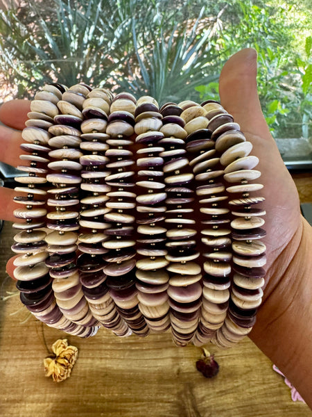 Purple Wampum Shell and 3mm Sterling Silver Pearls Necklace-22"