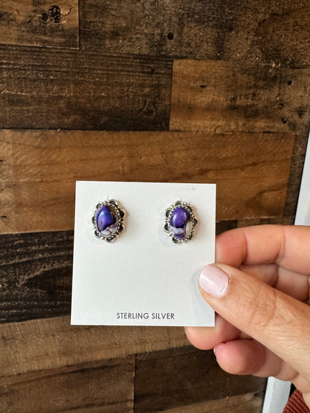 Purple Violet Rose Stud Earrings