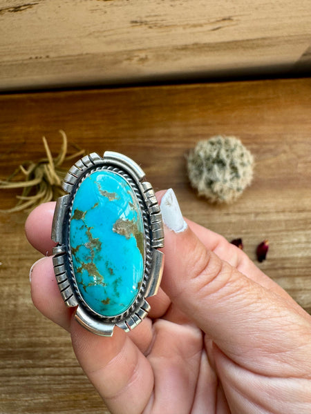 Large Oval Kingman Turquoise Ring- Adjustable