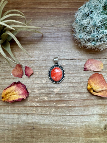 Round Orange Spiny Oyster & Sterling Silver Pendant