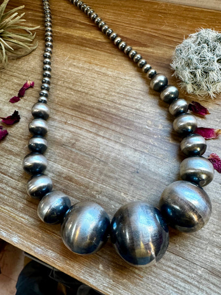 Massive Graduated Sterling Silver "Navajo Style" Pearl Necklace-36"