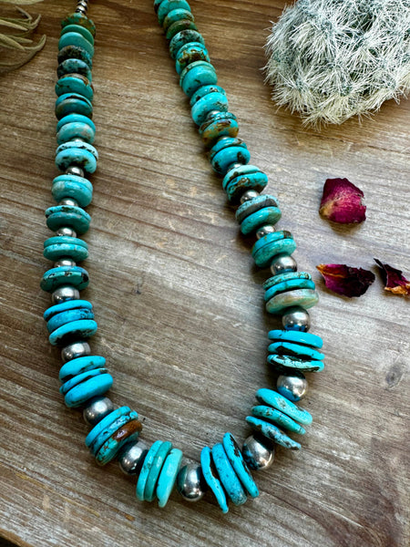 Turquoise and Sterling Silver Necklace-26"