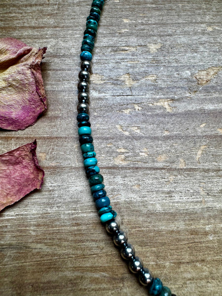 Turquoise and 4mm Pearl Necklace-17"