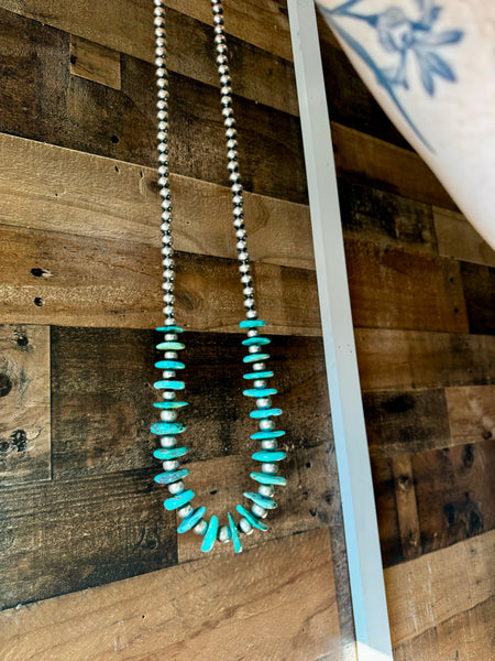 Turquoise and Sterling Silver Navajo Pearl Necklace-32"