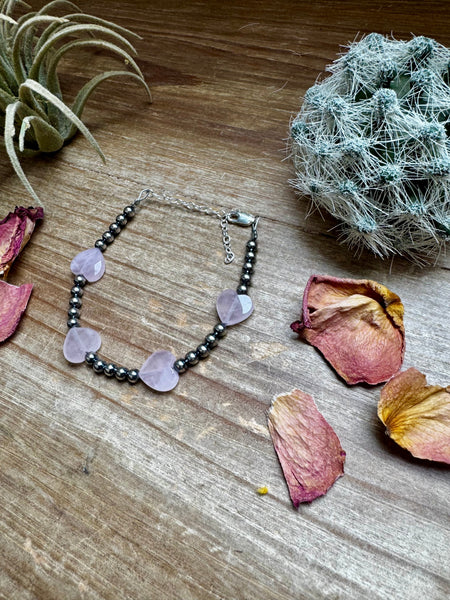 Valentines Rose Quartz Heart Bracelet