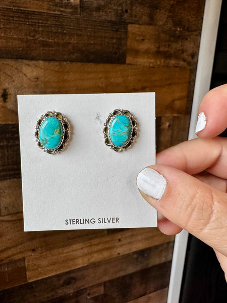 Oval Kingman Turquoise Stud Earrings