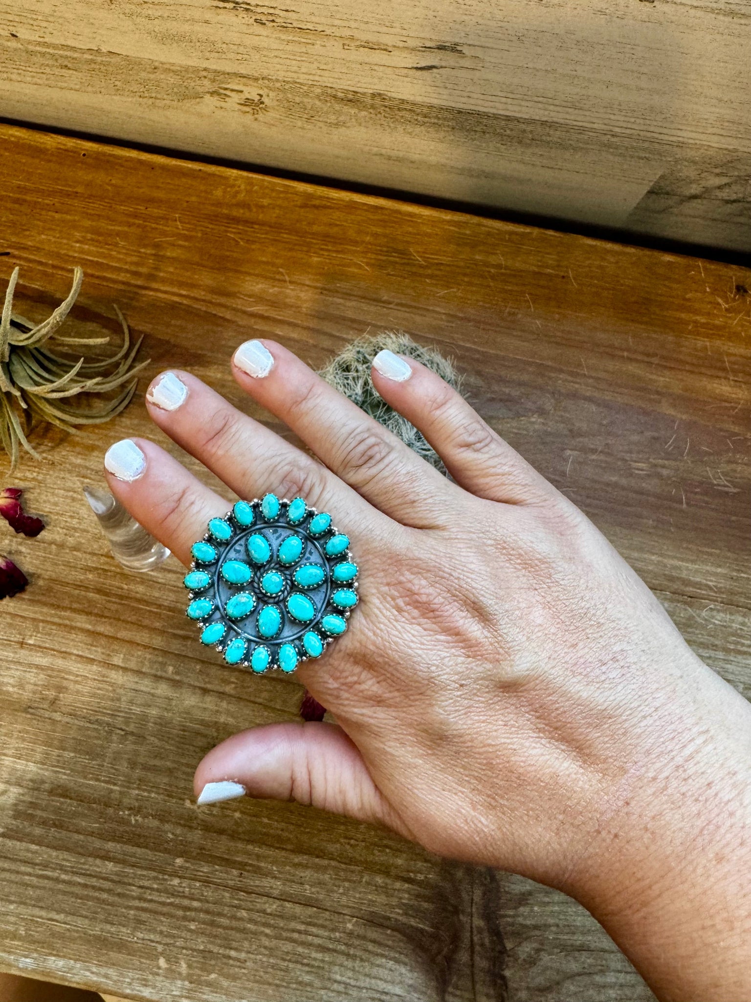 Cluster Kingman Turquoise Ring- Adjustable