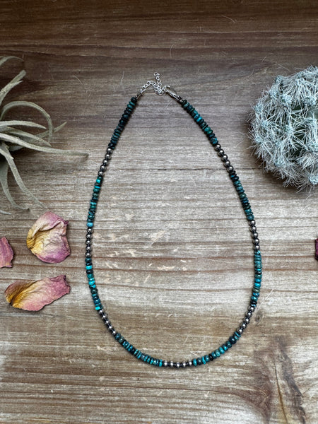 Turquoise and 4mm Pearl Necklace-17"