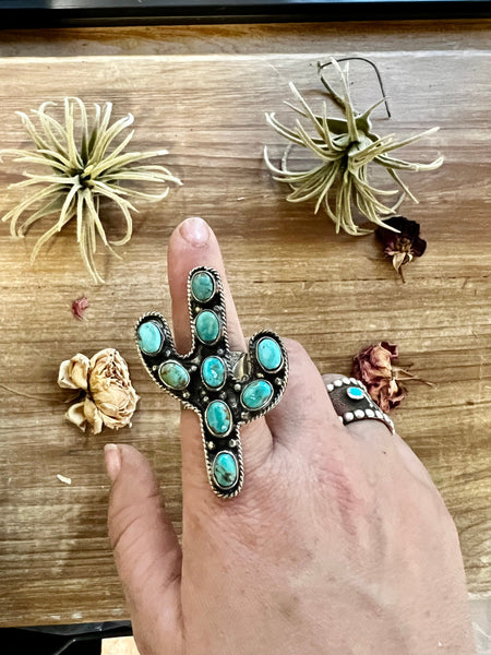 Turquoise Cactus Ring-Adjustable