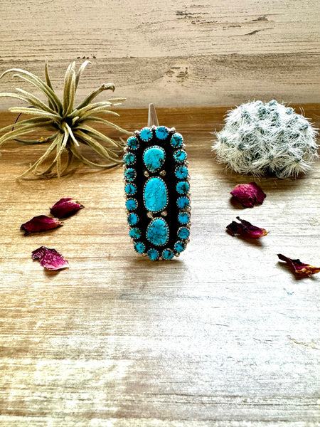 Large Kingman Turquoise Cluster Ring - Adjustable