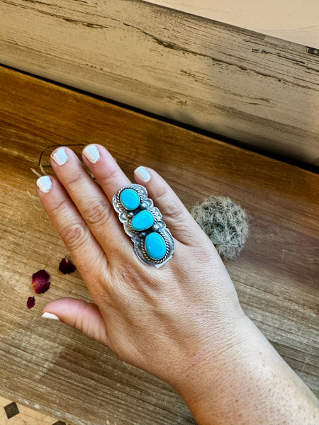 Turquoise 3 Stone Ring- Adjustable