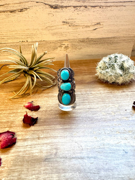 Turquoise 3 Stone Ring- Adjustable