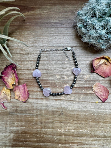 Valentines Rose Quartz Heart Bracelet