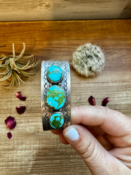 Sonoran Gold 3-Stone Turquoise Cuff Bracelet