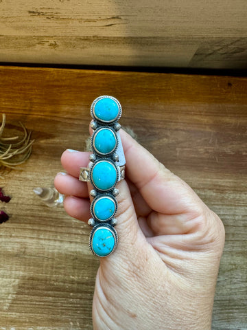 Long Kingman Turquoise Ring- Adjustable