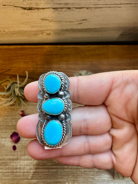 Turquoise 3 Stone Ring- Adjustable