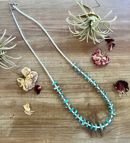 Blue Turquoise and Shell Necklace-26"