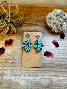 Blue Polymer Clay Concho Stud Earrings