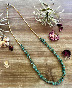 Green Turquoise and Heishi Necklace-28"