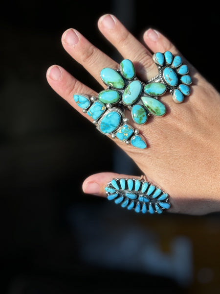 Large Turquoise Cluster Ring - Adjustable