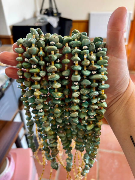 Green Turquoise, Shell, and Sterling Silver Necklace-24"