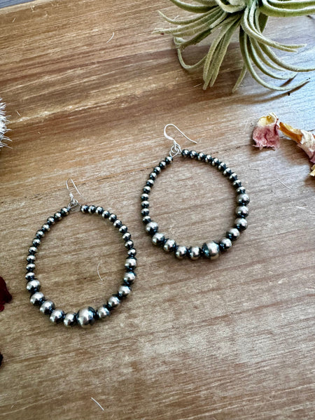 Sterling Silver "Navajo Style" Pearls Hoop Earrings