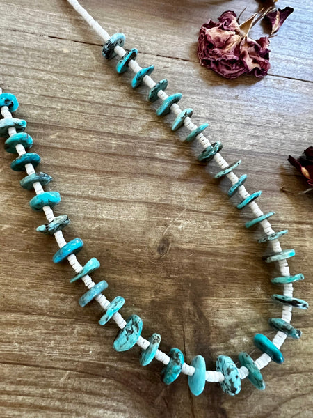 Blue Turquoise and Shell Necklace-26"