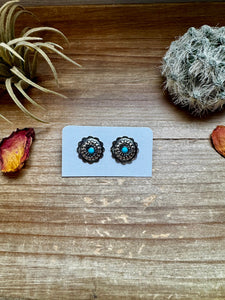 Sterling Silver and Kingman Turquoise Concho Stud Earrings