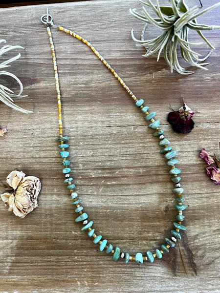 Green Turquoise, Shell, and Sterling Silver Necklace-24"