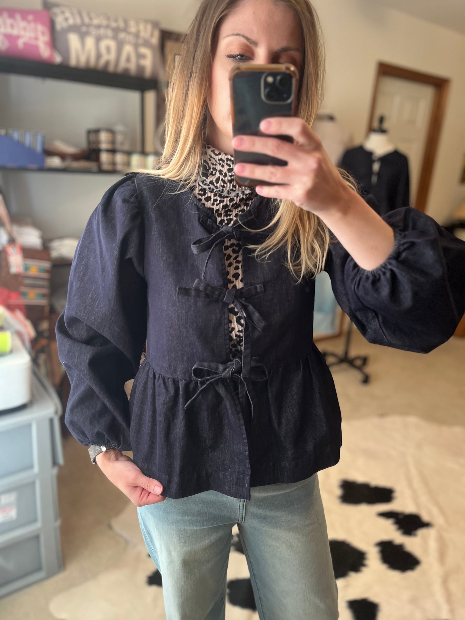 Dark Denim Bow Top