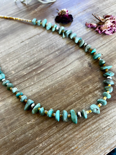 Green Turquoise, Shell, and Sterling Silver Necklace-24"