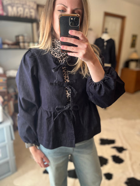 Dark Denim Bow Top