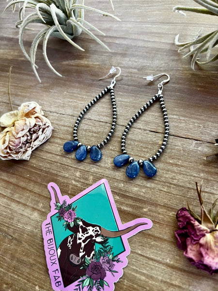 Kyanite and Sterling Silver Navajo Pearls Teardrop Earrings