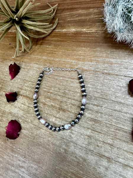 Freshwater Pearls and 5mm Sterling Silver Pearls Bracelet