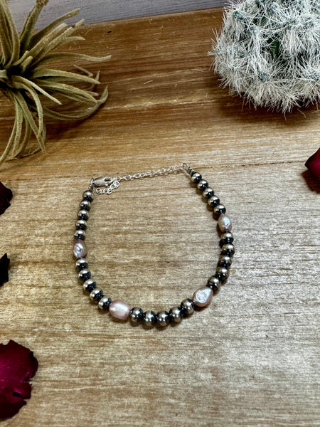 Freshwater Pearls and 5mm Sterling Silver Pearls Bracelet